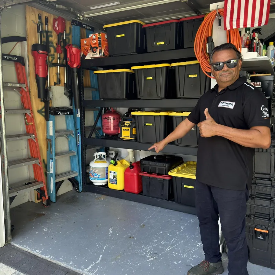The same garage after the cleanout, with the Eco Haul crew